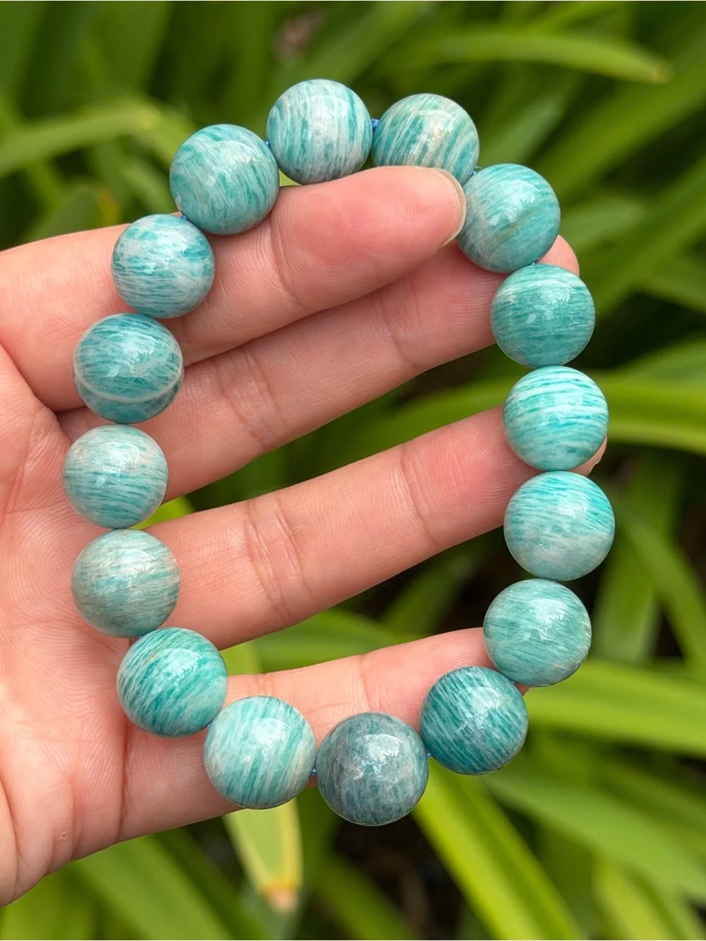 14mm Banded Natural Amazonite Beaded Stretch Bracelet 2248